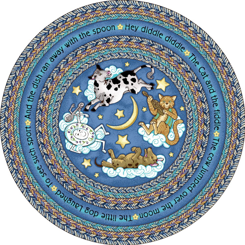 Kid Essentials Hey Diddle Diddle 5'4" Round Area Rug in Color Blue