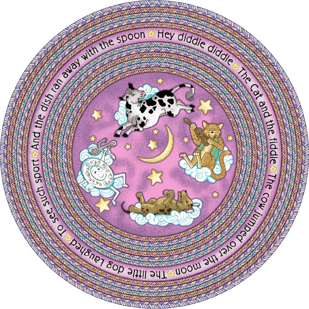 Kid Essentials Hey Diddle Diddle 5'4" Round Area Rug in Color Pink