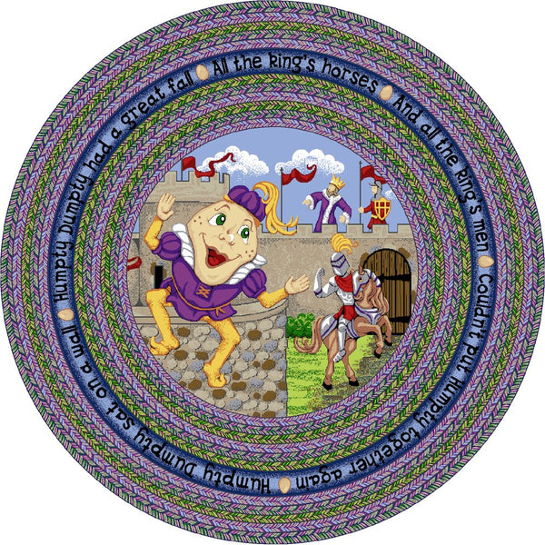 Kid Essentials Humpty Dumpty 5'4" Round Area Rug in Color Multi