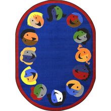 Kid Essentials Joyful Faces 7'8" x 10'9" Oval Area Rug in Color Blue