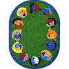 Kid Essentials Joyful Faces 7'8" x 10'9" Oval Area Rug in Color Green