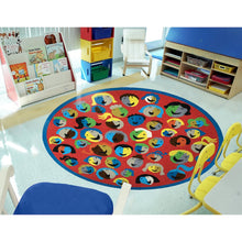 Kid Essentials Joyful Faces 7'7" Round Area Rug in Color Red