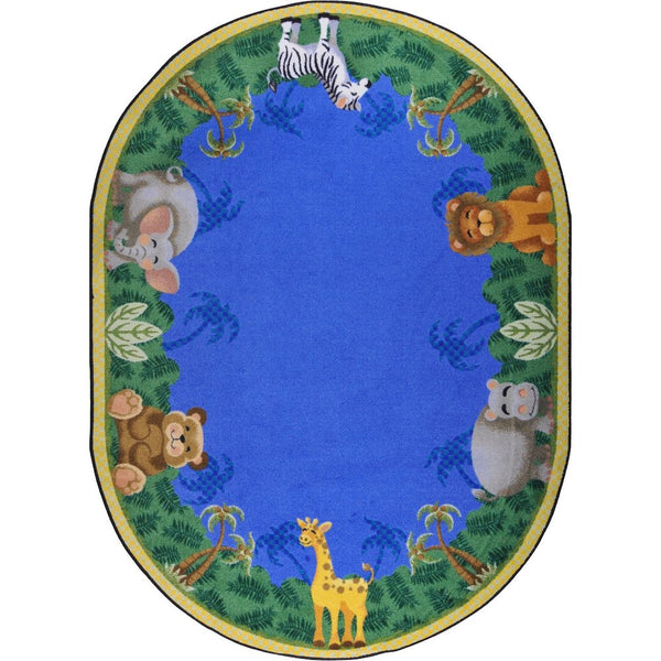 Kid Essentials Jungle Friends 5'4" x 7'8" Oval Area Rug in Color Multi