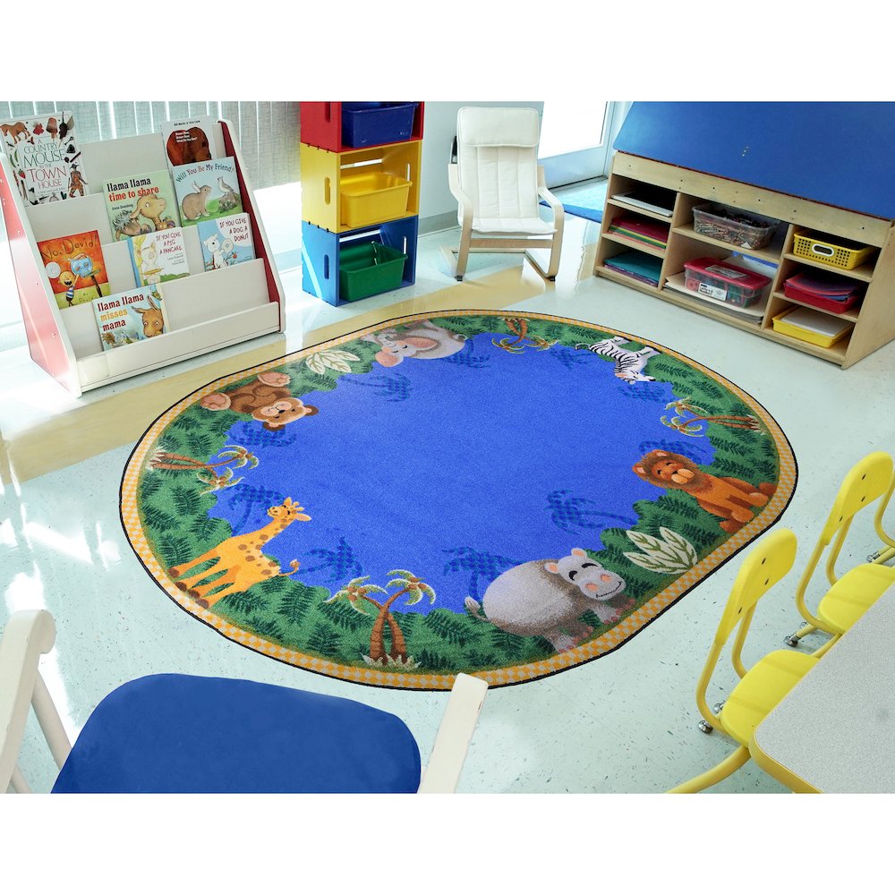 Kid Essentials Jungle Friends 5'4" x 7'8" Oval Area Rug in Color Multi