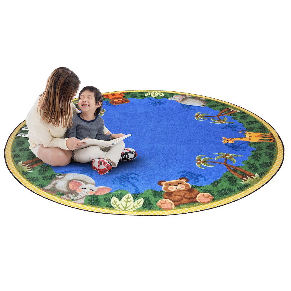 Kid Essentials Jungle Friends 5'4" Round Area Rug in Color Multi