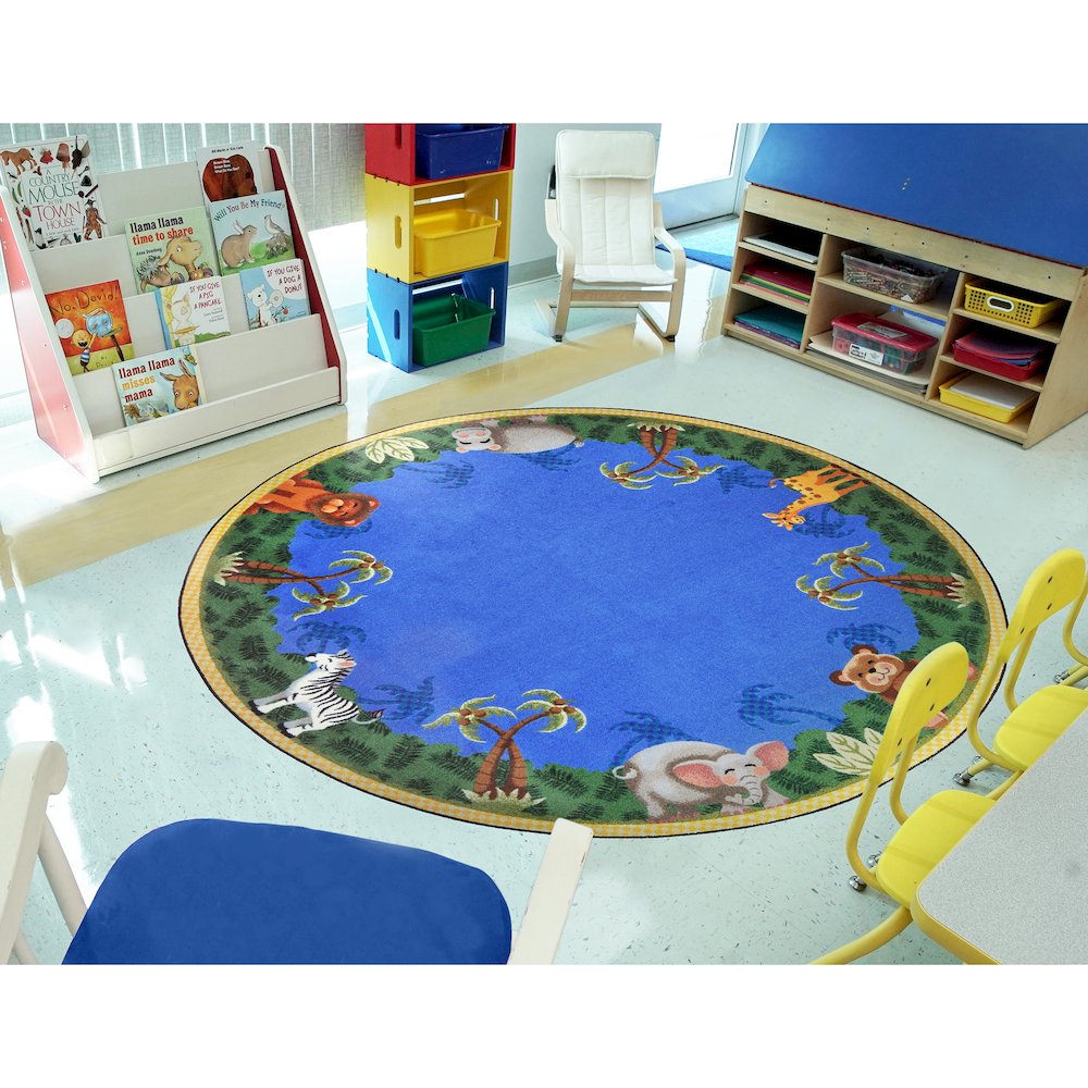 Kid Essentials Jungle Friends 5'4" Round Area Rug in Color Multi