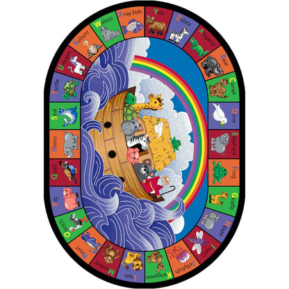 Kid Essentials Noah's Alphabet Animals 7'8" x 10'9" Oval Area Rug in Color Multi