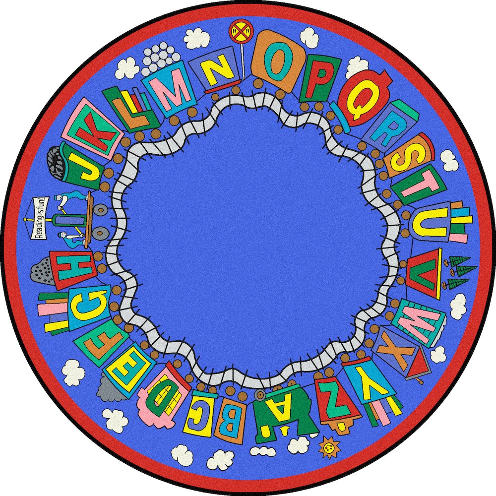 Kid Essentials Reading Train 13'2" Round Area Rug in Color Multi