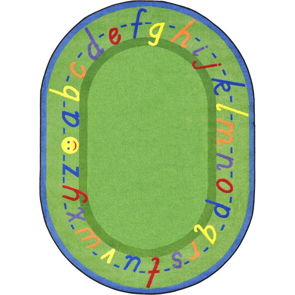 Kid Essentials AlphaScript 10'9" x 13'2" Oval Area Rug in Color Green