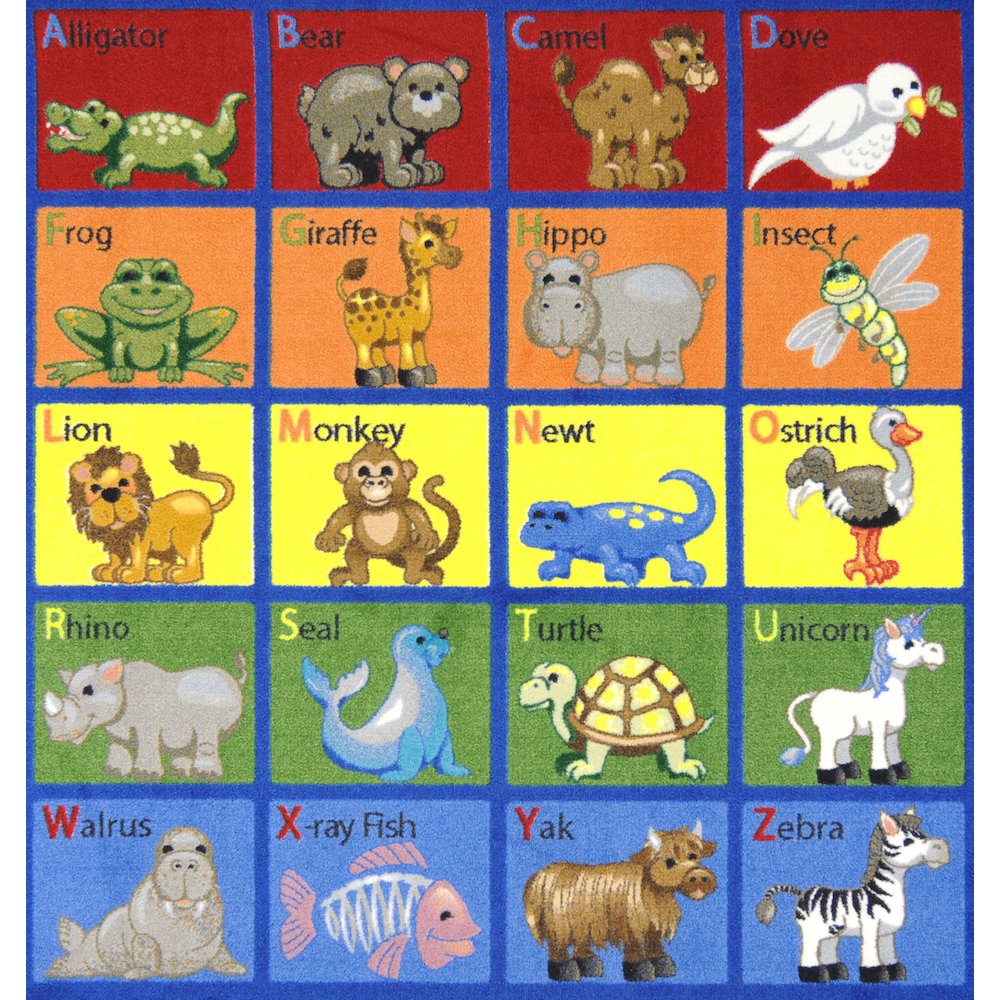 Kid Essentials Animal Phonics 7'7" Round Area Rug in Color Multi
