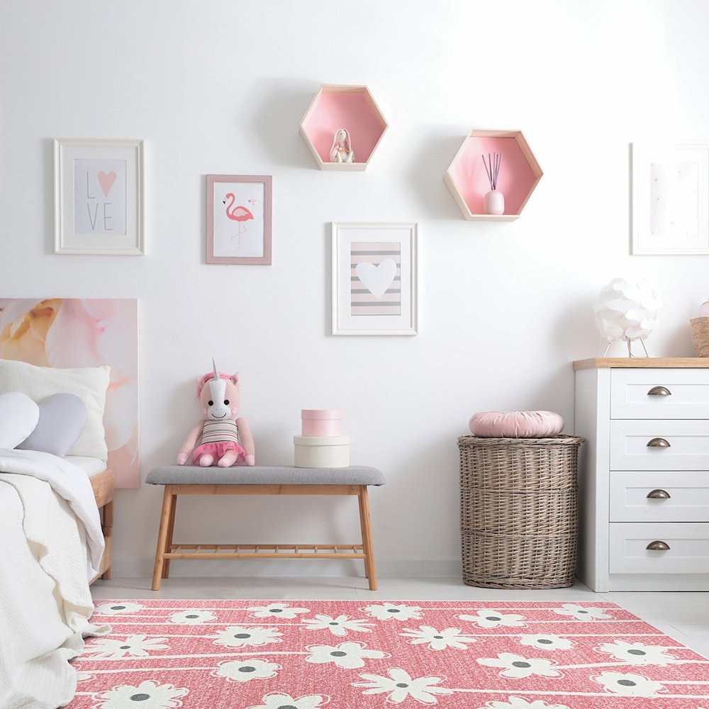 Claremont Kids Big Blooms 7'8" x 10'9" Area Rug in Color Blush
