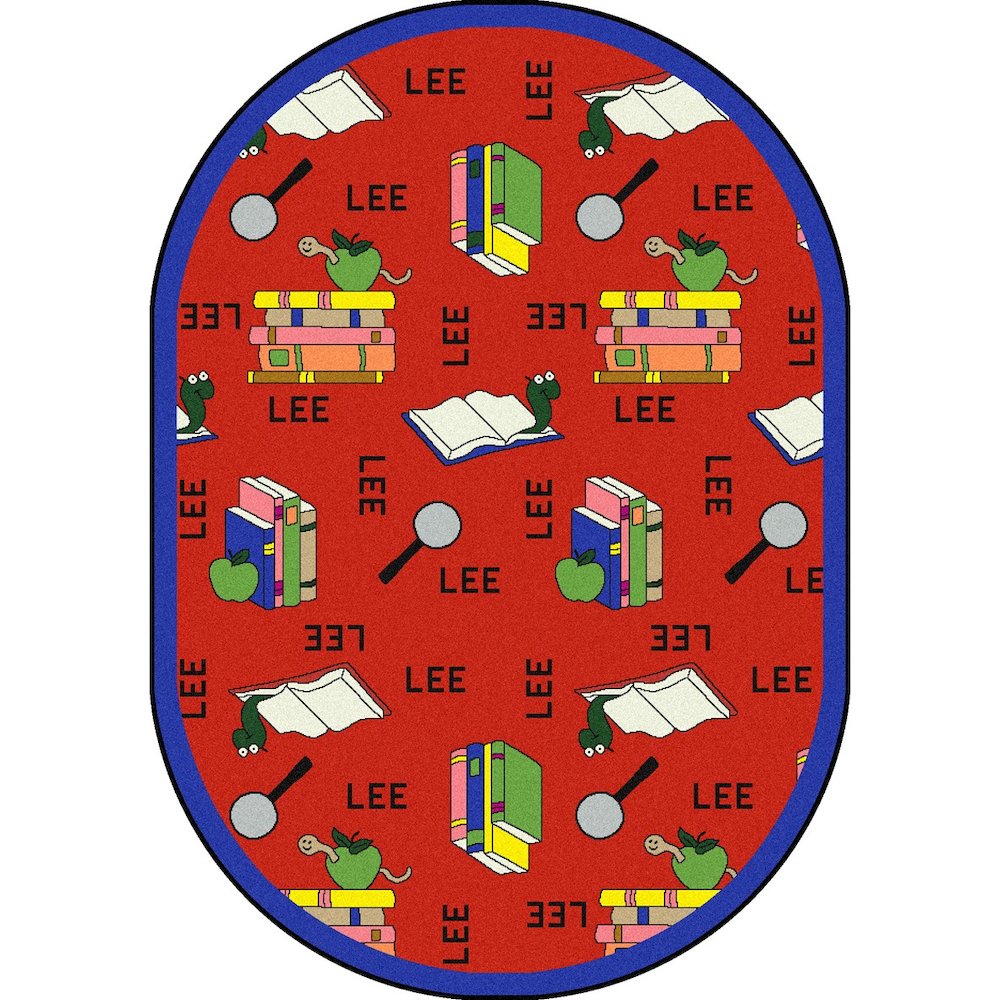 Kid Essentials Bookworm (Spanish) 10'9" x 13'2" Oval Area Rug in Color Red