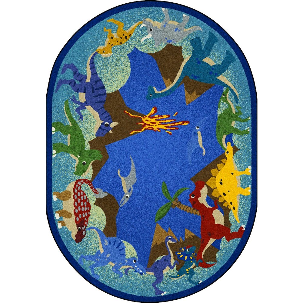 Kid Essentials Dino Parade 7'8" x 10'9" Oval Area Rug in Color Multi