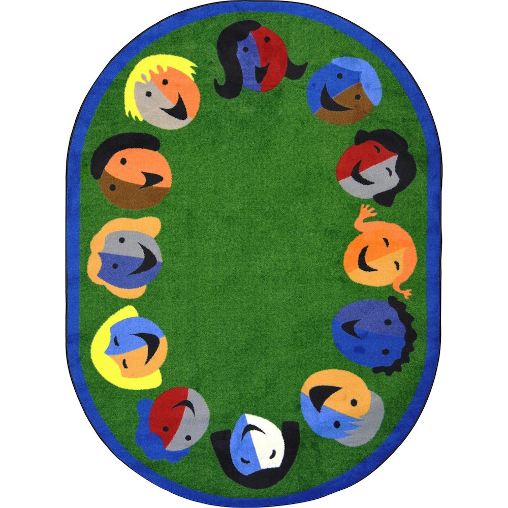 Kid Essentials Joyful Faces 10'9" x 13'2" Oval Area Rug in Color Green