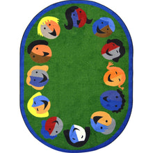 Kid Essentials Joyful Faces 10'9" x 13'2" Oval Area Rug in Color Green