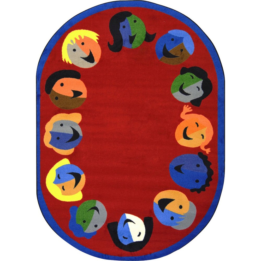 Kid Essentials Joyful Faces 10'9" x 13'2" Oval Area Rug in Color Red