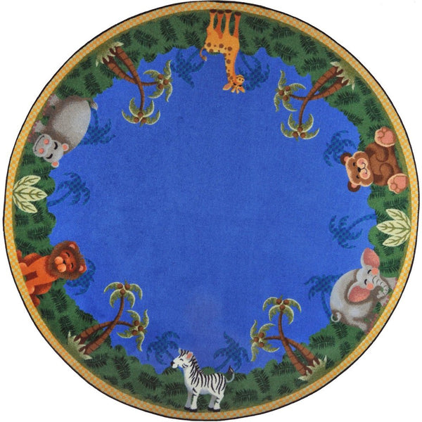 Kid Essentials Jungle Friends 13'2" Round Area Rug in Color Multi