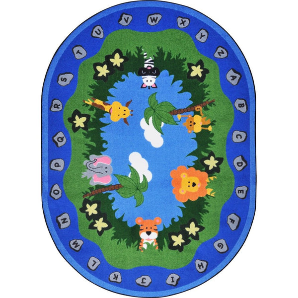 Kid Essentials Jungle Peeps 10'9" x 13'2" Oval Area Rug in Color Multi