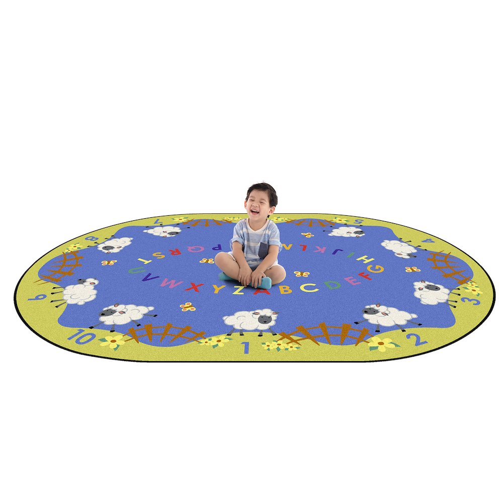 Kid Essentials Lamby Pie 10'9" x 13'2" Oval Area Rug in Color Multi