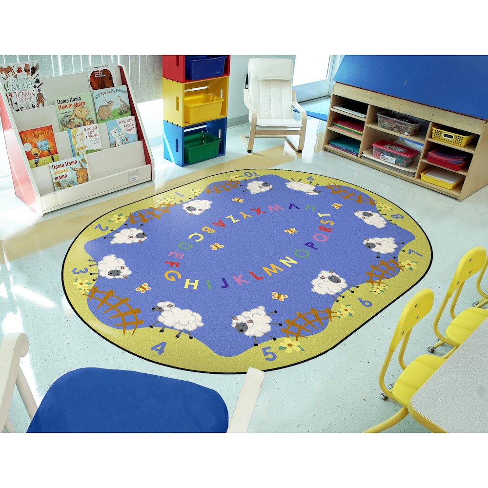 Kid Essentials Lamby Pie 10'9" x 13'2" Oval Area Rug in Color Multi