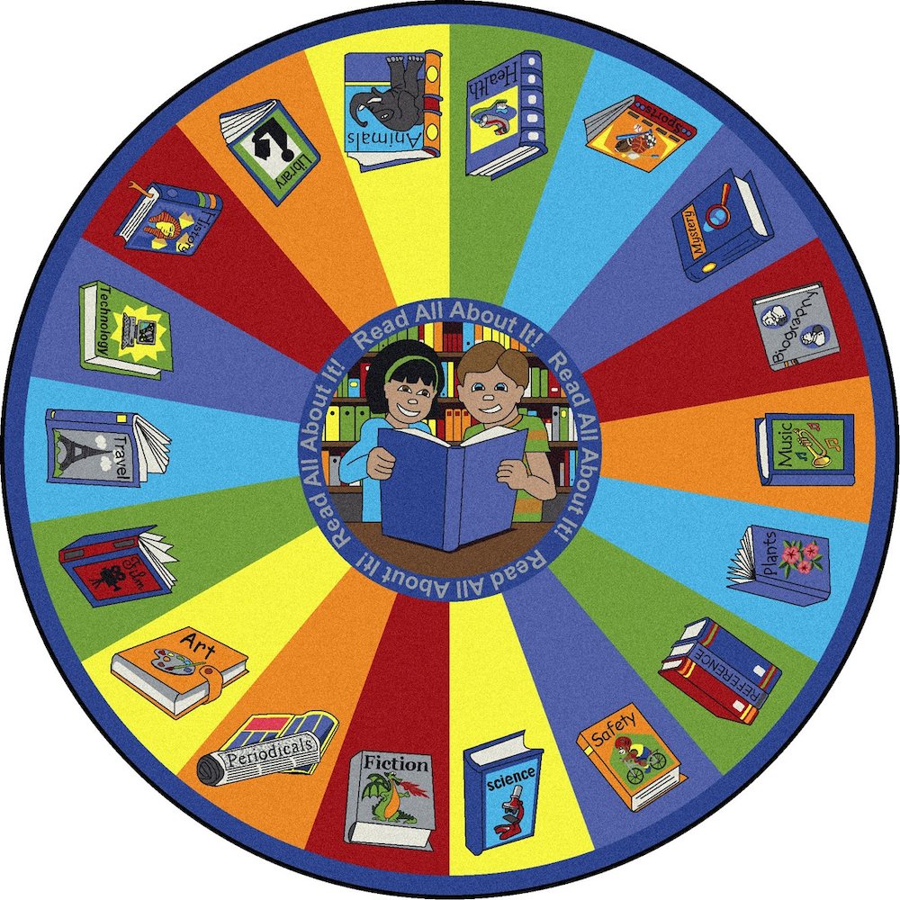 Kid Essentials Read All About It 13'2" Round Area Rug in Color Multi