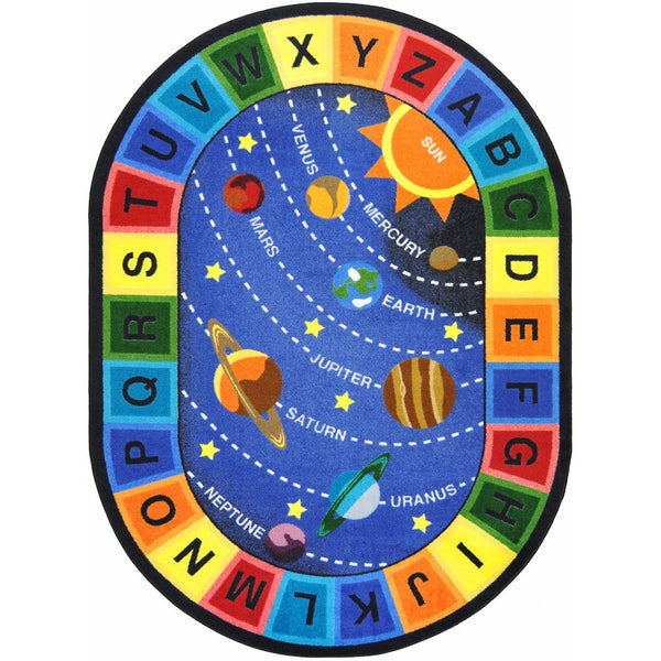 Kid Essentials Space Alphabet 10'9" x 13'2" Oval Area Rug in Color Multi
