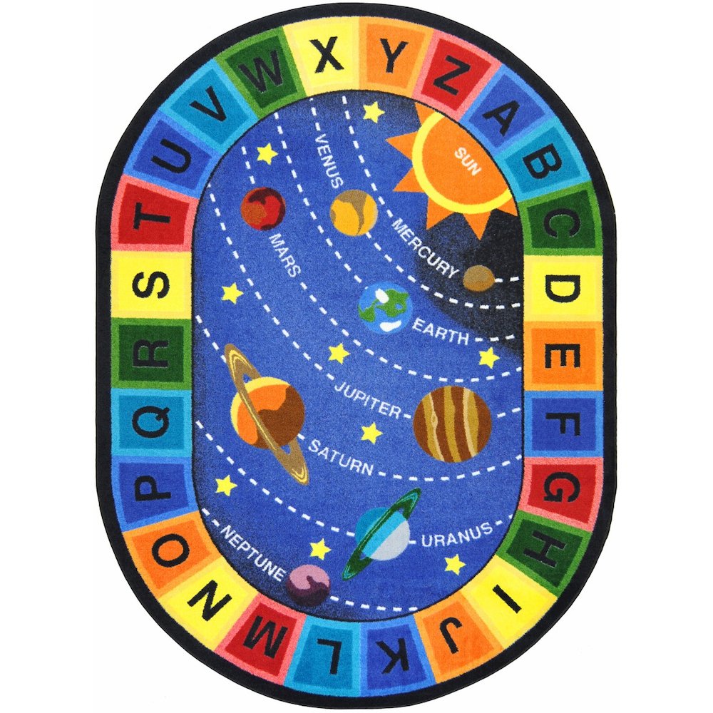 Kid Essentials Space Alphabet 10'9" x 13'2" Oval Area Rug in Color Multi