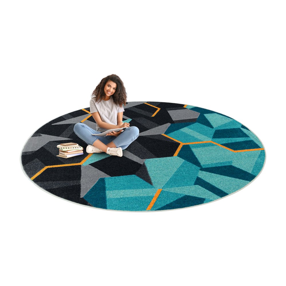 Kid Essentials Stealth 13'2" Round Area Rug in Color Teal