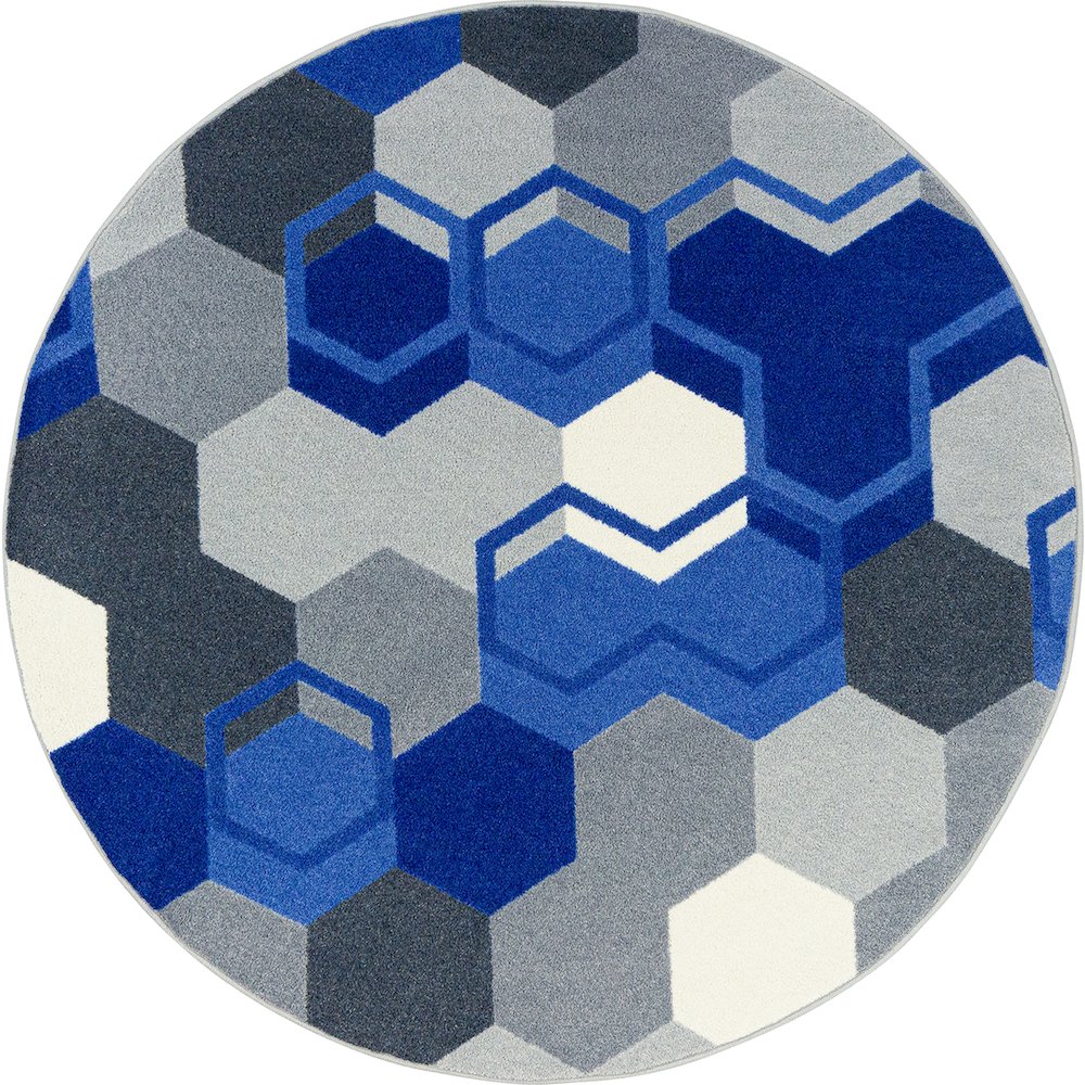 Kid Essentials Team Up 13'2" Round Area Rug in Color Blue