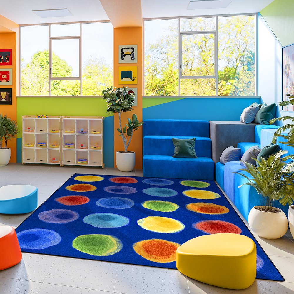 Kid Essentials Watercolor Spots 10'9" x 13'2" Area Rug in Color Rainbow