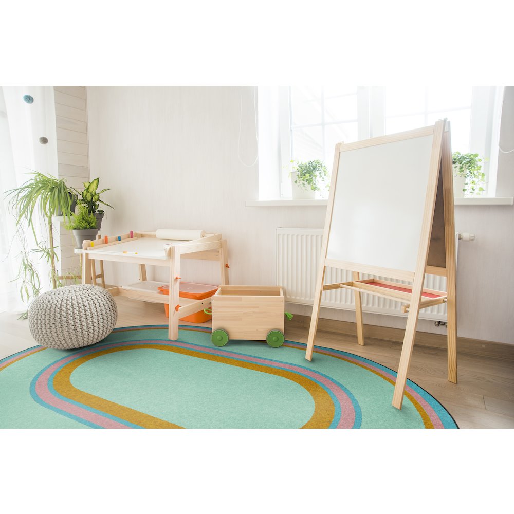 Kid Essentials Ripples 10'9" x 13'2" Oval Area Rug in Color Teal
