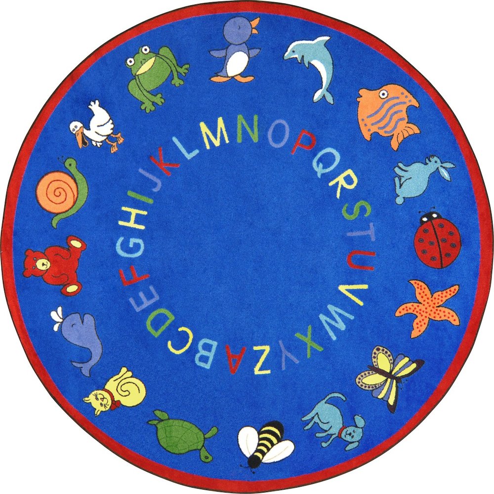 Kid Essentials ABC Animals 7'7" Round Area Rug in Color Blue