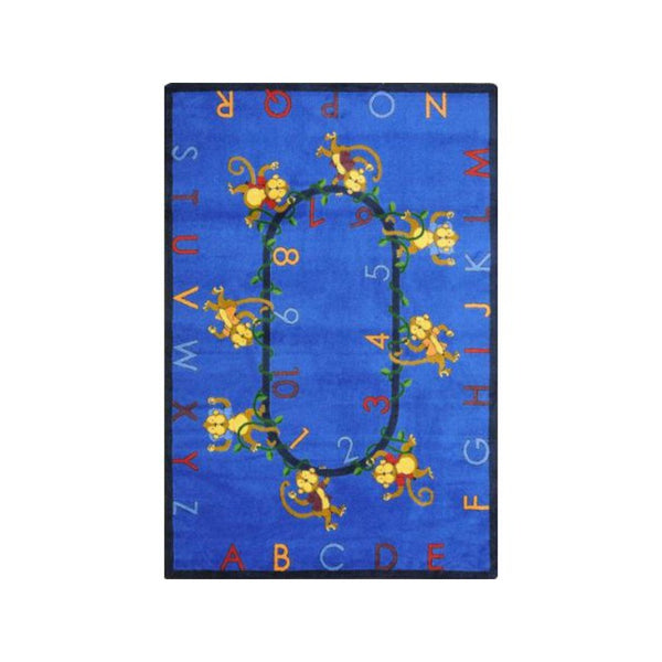 Kid Essentials Monkey Business 13'2" Round Area Rug in Color Blue