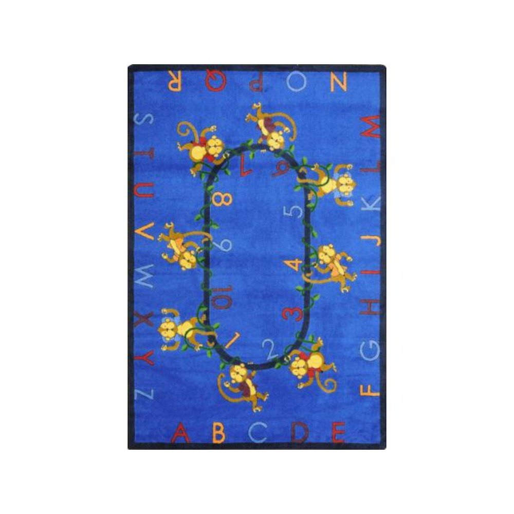 Kid Essentials Monkey Business 13'2" Round Area Rug in Color Blue
