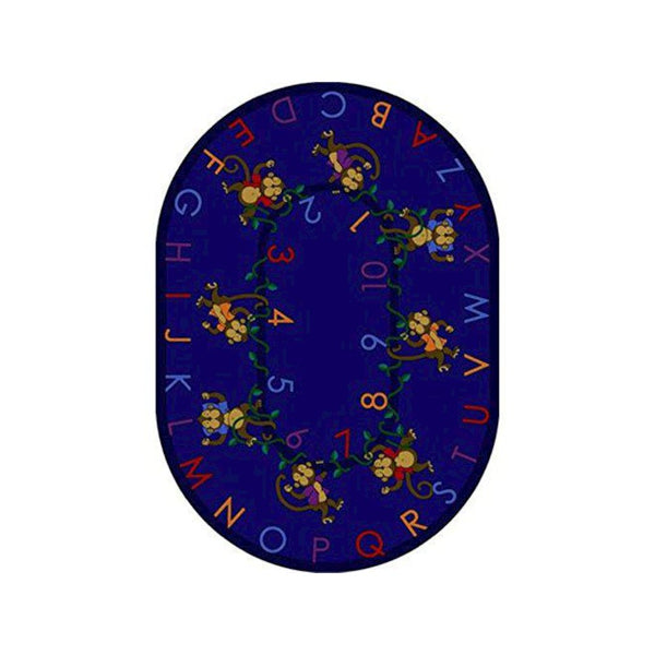 Kid Essentials Monkey Business 7'7" Round Area Rug in Color Blue