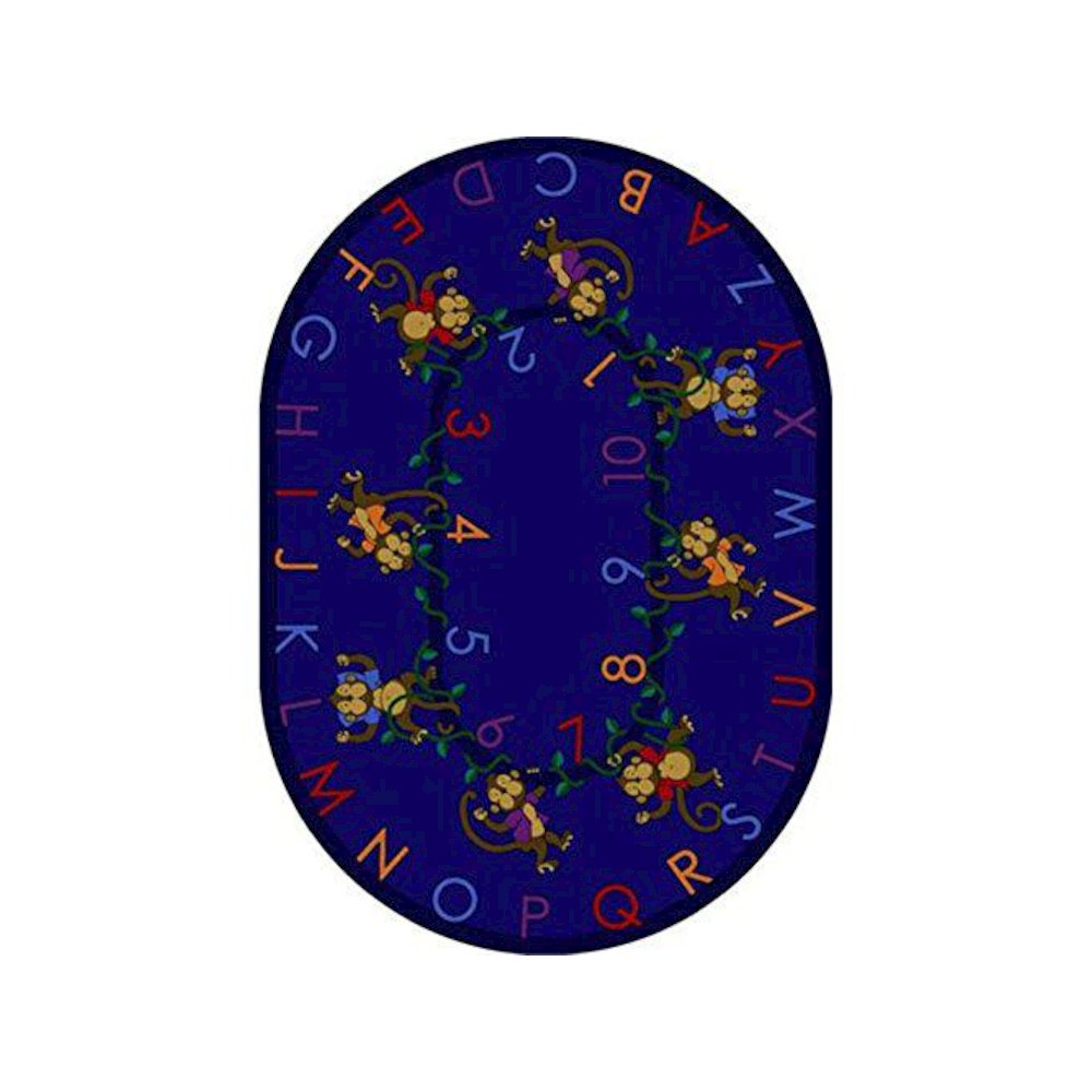Kid Essentials Monkey Business 7'7" Round Area Rug in Color Blue