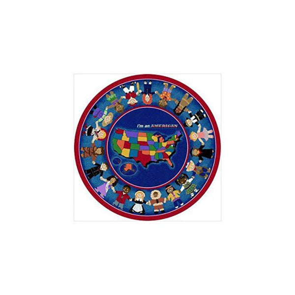 Kid Essentials I'm An American 7'7" Round Area Rug in Color Multi