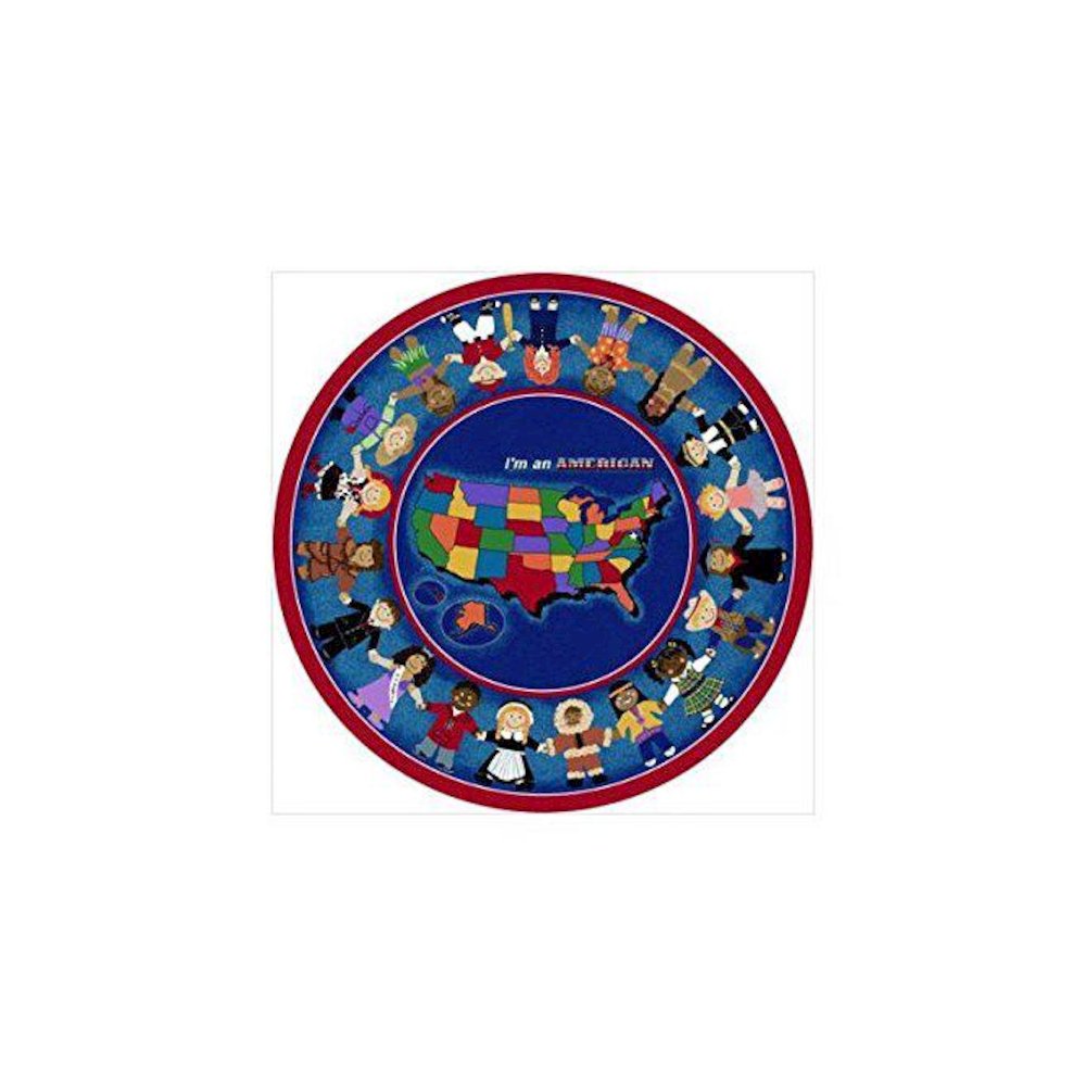 Kid Essentials I'm An American 7'7" Round Area Rug in Color Multi