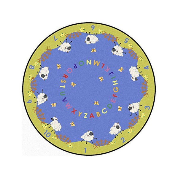 Kid Essentials Lamby Pie 7'7" Round Area Rug in Color Multi