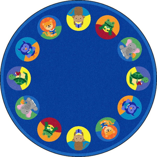 Kid Essentials Animal Readers 7'7" Round Area Rug in Color Multi