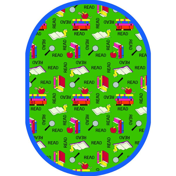 Kid Essentials Bookworm 5'4" x 7'8" Oval Area Rug in Color Green