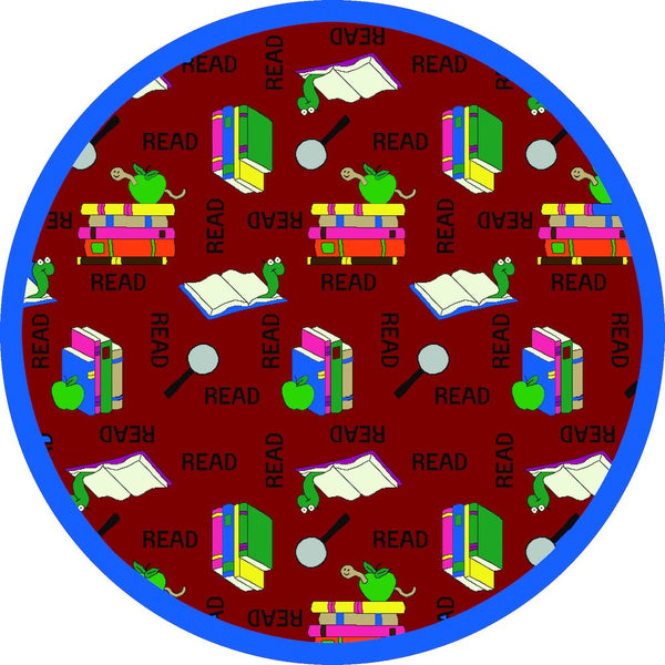 Kid Essentials Bookworm 7'7" Round Area Rug in Color Red