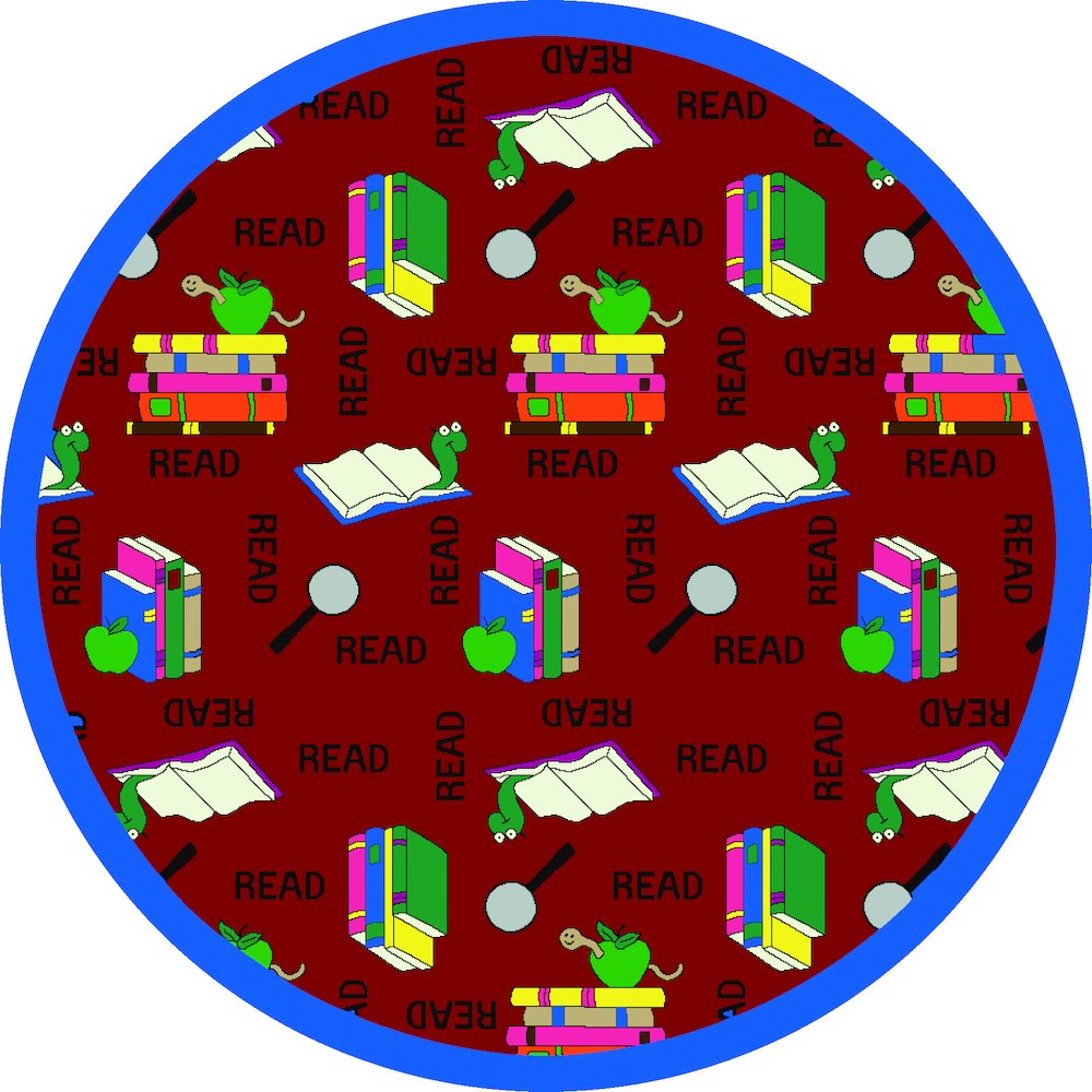 Kid Essentials Bookworm 7'7" Round Area Rug in Color Red