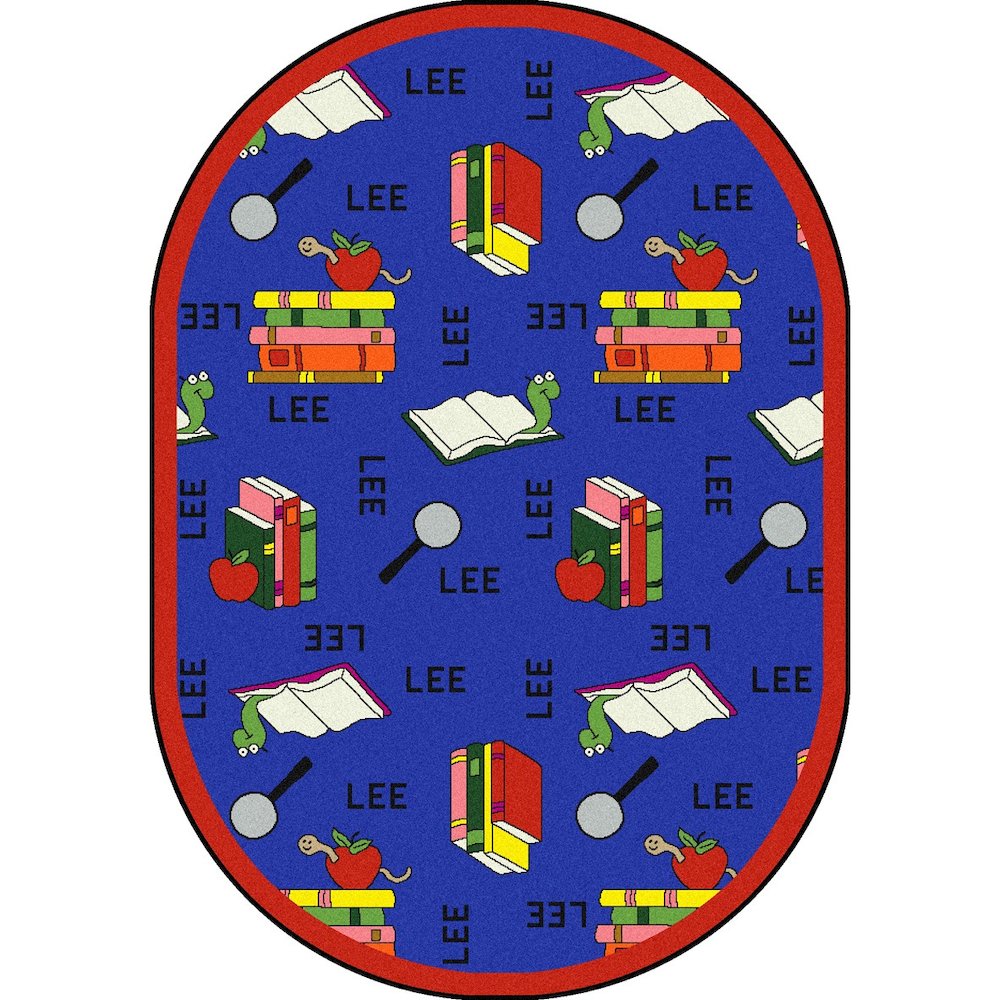 Kid Essentials Bookworm (Spanish) 5'4" x 7'8" Oval Area Rug in Color Blue