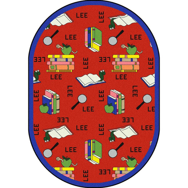 Kid Essentials Bookworm (Spanish) 5'4" x 7'8" Oval Area Rug in Color Red