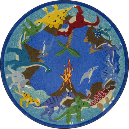 Kid Essentials Dino Parade 7'7" Round Area Rug in Color Multi