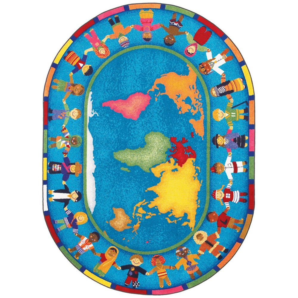 Kid Essentials Hands Around the World 5'4" x 7'8" Oval Area Rug in Color Multi