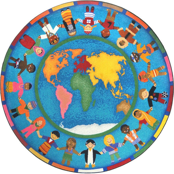 Kid Essentials Hands Around the World 7'7" Round Area Rug in Color Multi