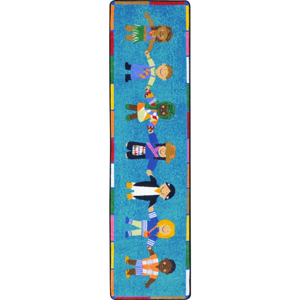 Kid Essentials Hands Around the World 2'1" x 7'8" Runner Area Rug in Color Multi