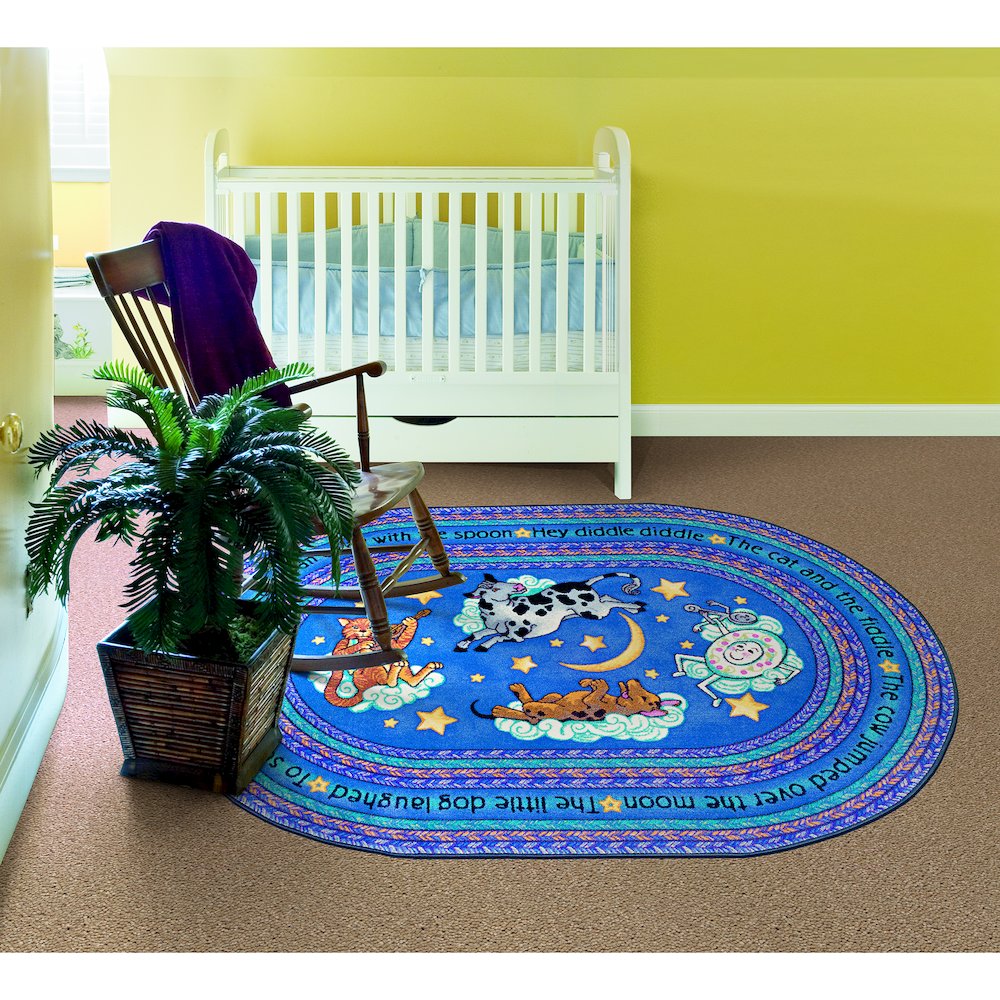 Kid Essentials Hey Diddle Diddle 5'4" x 7'8" Oval Area Rug in Color Blue